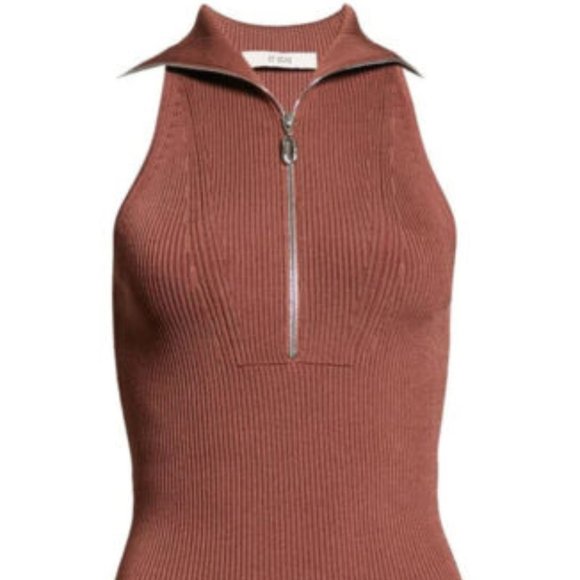 ET OCHS Emily Knit Zipper Top Ribbed Polo Tank Clay Brown Half Zip $695 Large - Picture 2 of 16